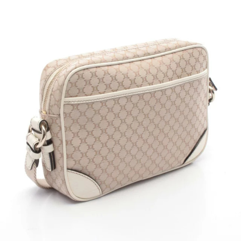 Celine Leather White Macadam Shoulder Canvas Bag Beige White Tan